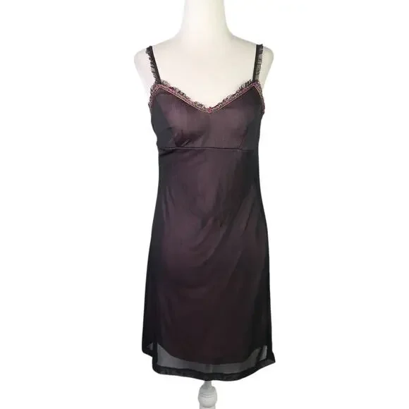 Vintage Y2K Rampage Black Sheer Mesh Slip Babydoll Mini Dress S - Picture 1 of 7